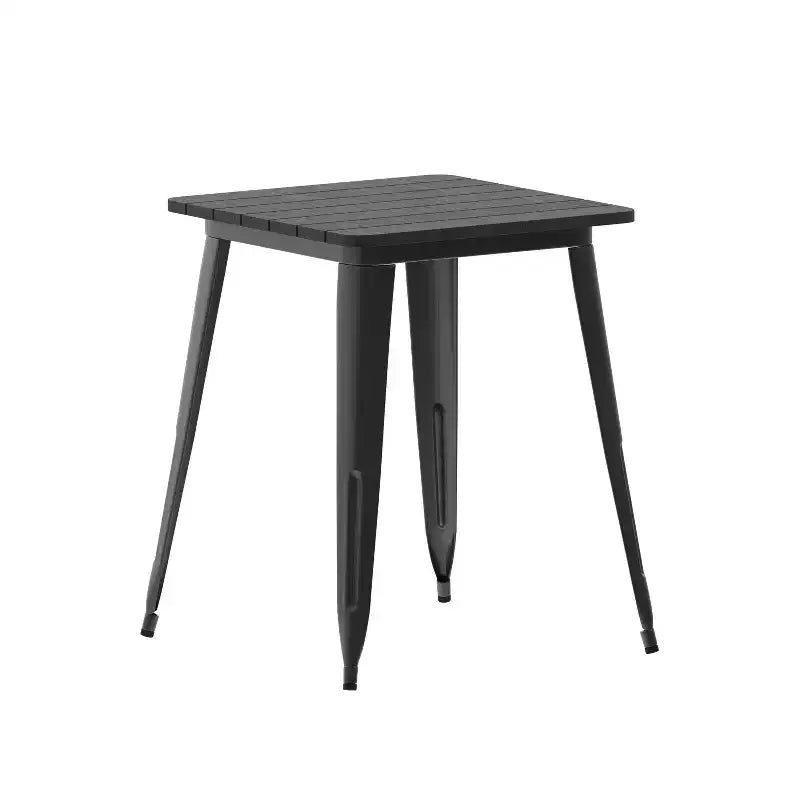 Table à manger intérieure/extérieure, plateau carré en polyrésine tout temps de 23,75 po avec base en acier
