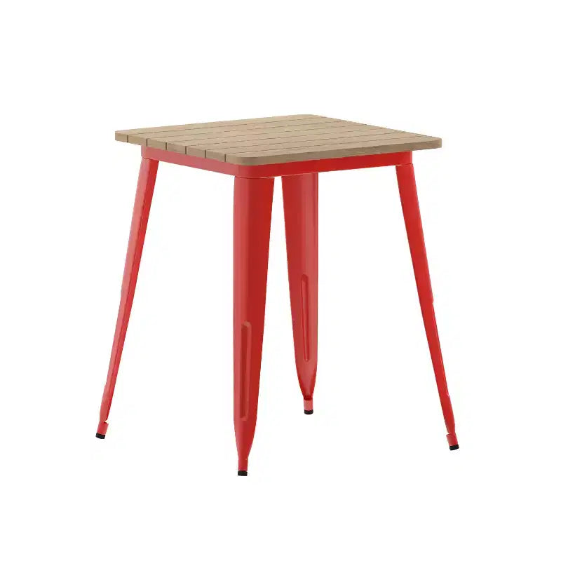 Table à manger intérieure/extérieure, plateau carré en polyrésine tout temps de 23,75 po avec base en acier