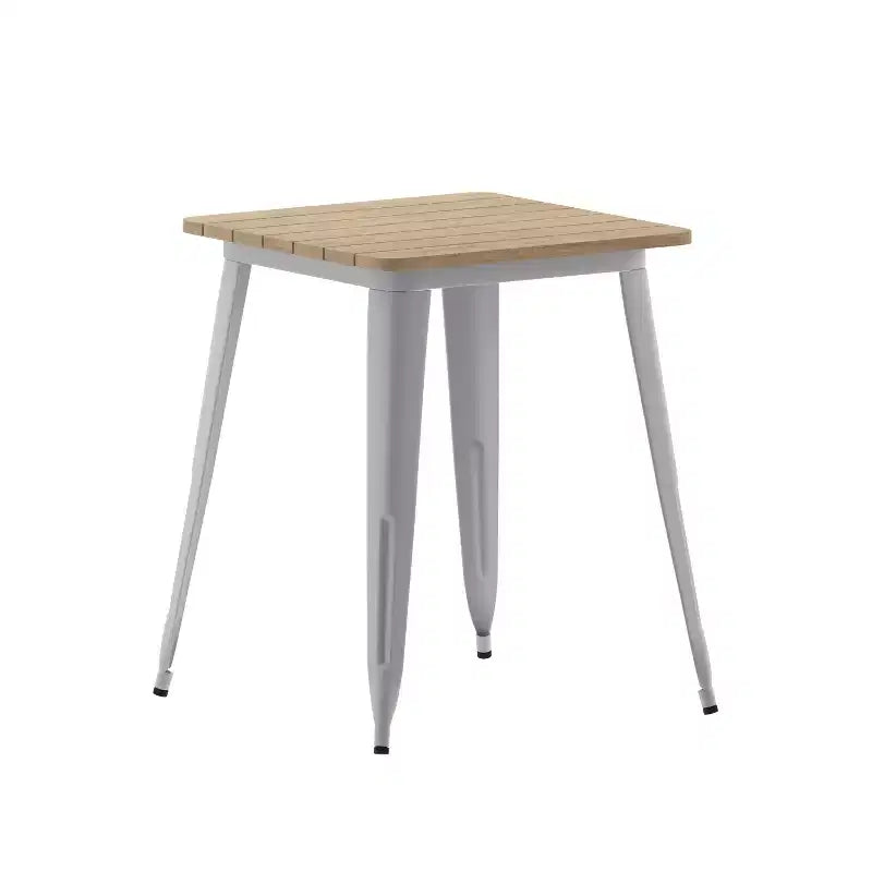 Table à manger intérieure/extérieure, plateau carré en polyrésine tout temps de 23,75 po avec base en acier
