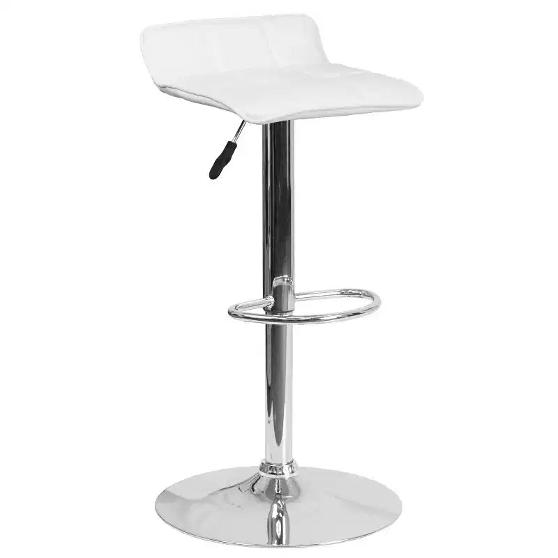 Lot de 2 tabourets de bar contemporains réglables en hauteur, en vinyle, avec assise matelassée ondulée et base chromée