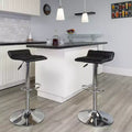 Lot de 2 tabourets de bar contemporains réglables en hauteur, en vinyle, avec assise matelassée ondulée et base chromée
