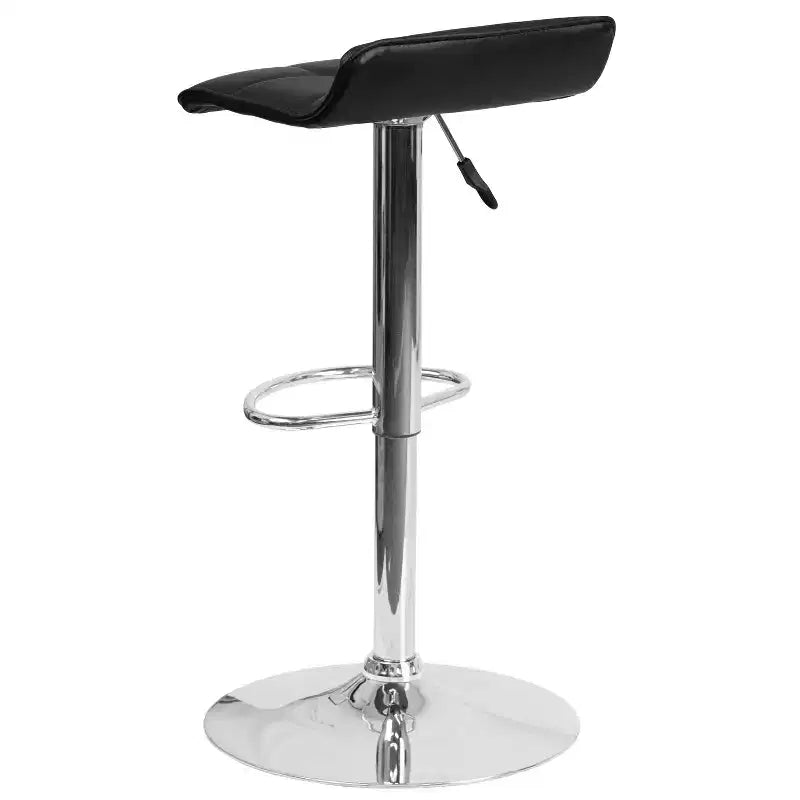Lot de 2 tabourets de bar contemporains réglables en hauteur, en vinyle, avec assise matelassée ondulée et base chromée