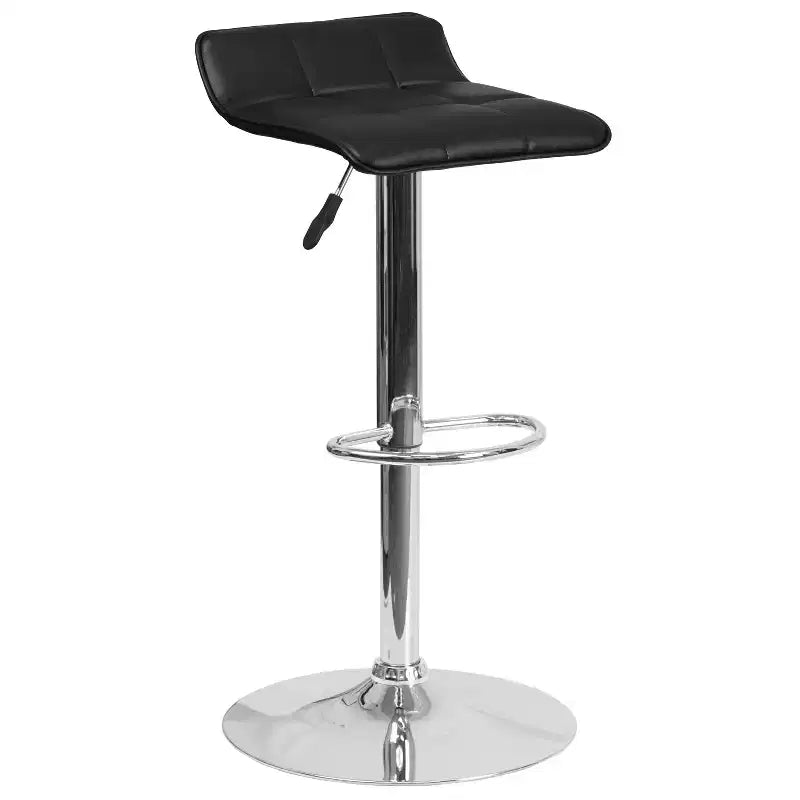 Lot de 2 tabourets de bar contemporains réglables en hauteur, en vinyle, avec assise matelassée ondulée et base chromée