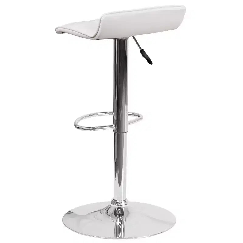 Lot de 2 tabourets de bar contemporains réglables en hauteur, en vinyle, avec assise matelassée ondulée et base chromée