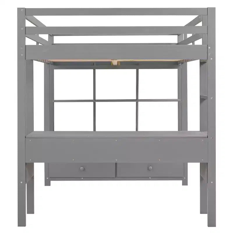 Lit mezzanine avec bureau intégré, étagères de rangement et tiroirs RE