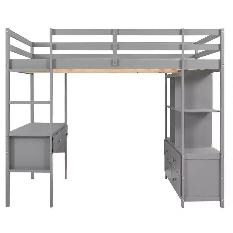 Lit mezzanine avec bureau intégré, étagères de rangement et tiroirs RE