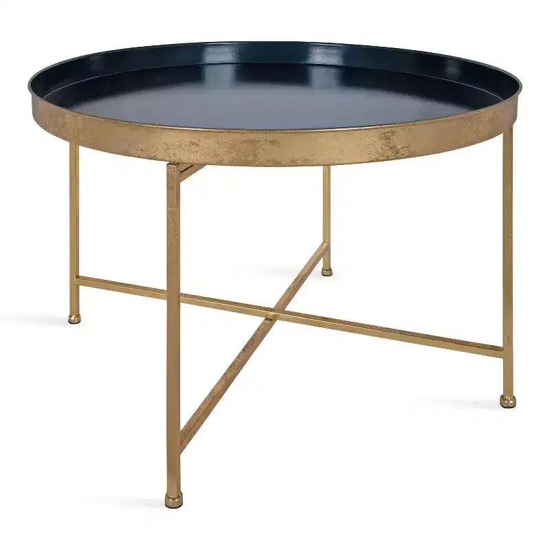 Kate and Laurel Celia Round Metal Coffee Table, 28.25x28.25x19, Navy Blue and Gold