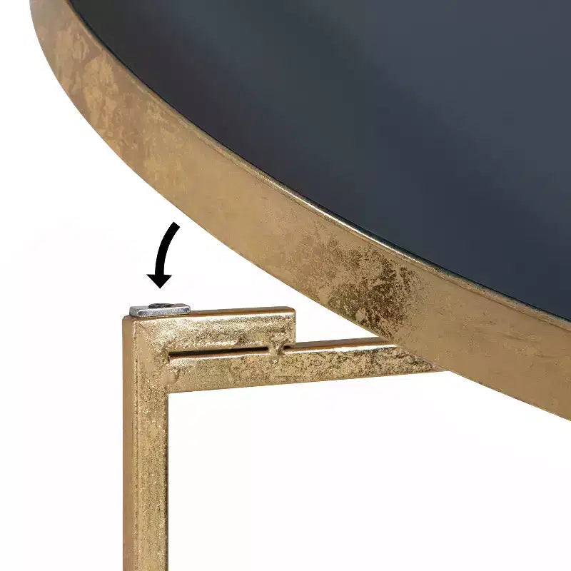 Table basse ronde en métal, 28.25x28.25x19, bleu marine et or