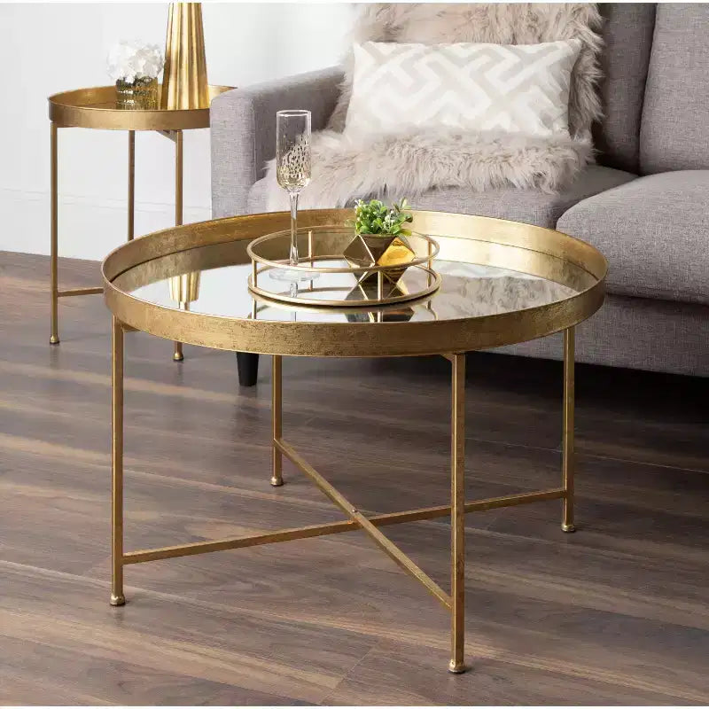 Table basse ronde en métal, 28.25x28.25x19, Or