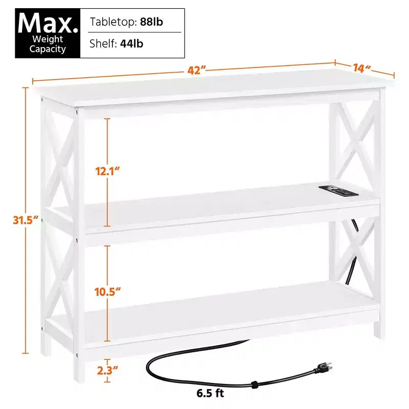 Table console en bois à 3 niveaux avec prise de courant pour entrée