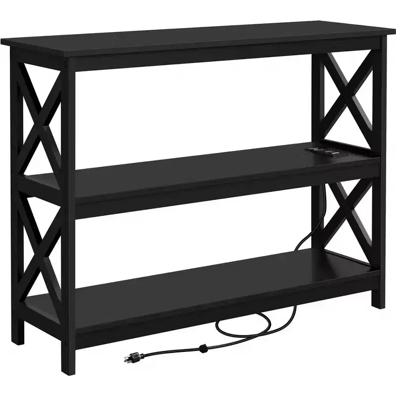 Yaheetech 3-Tier Wooden Console Table with Power Outlet Entryway Table