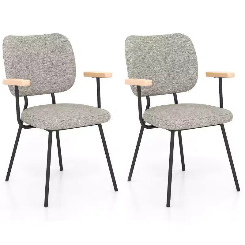 Costway Set of 2 Modern Linen Fabric Dining Chairs Padded Kitchen Accent Armchair Grey/Orange
