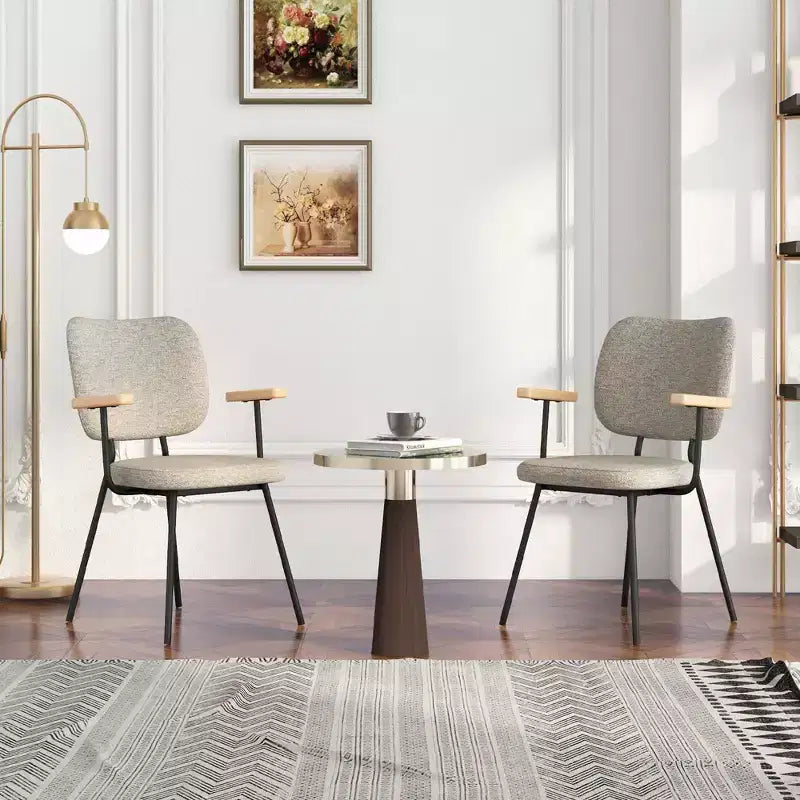 Chaises de salle à manger modernes en tissu lin rembourrées, fauteuil d'appoint de cuisine Gris/Orange