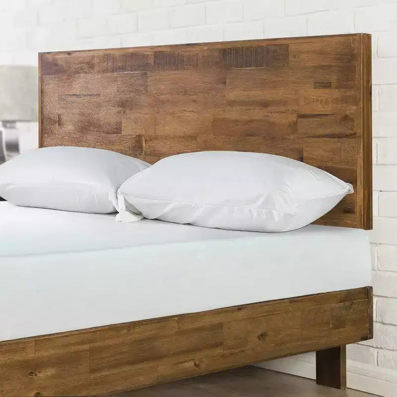 Lit plateforme en bois avec tête de lit réglable Marron