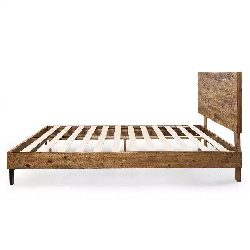Lit plateforme en bois avec tête de lit réglable Marron
