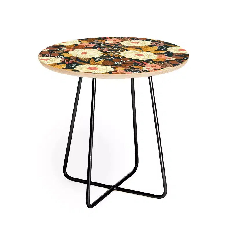 Avenie Boho Floral Autumn Side Round Table - Deny Designs