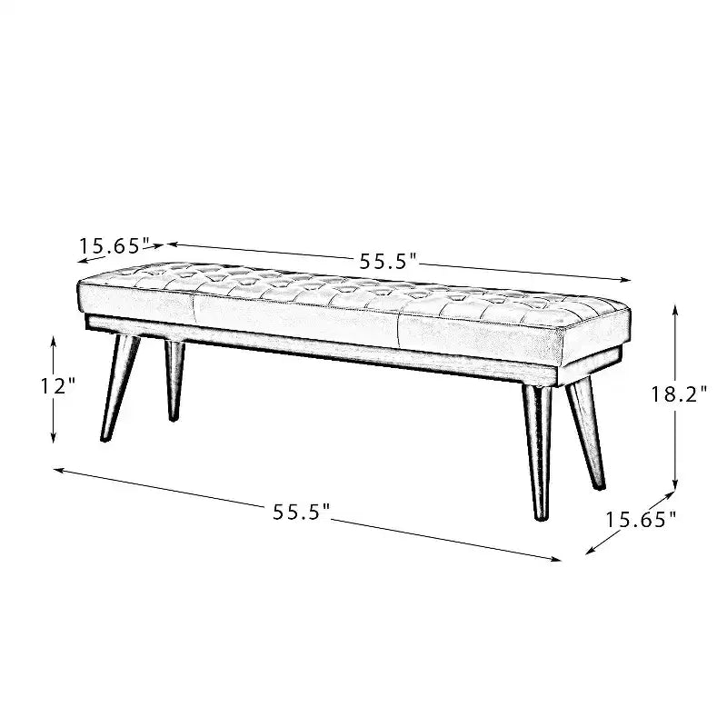 Banc de chambre en cuir véritable style moderne du milieu du siècle