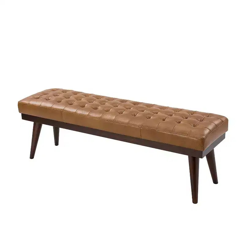 Banc de chambre en cuir véritable style moderne du milieu du siècle
