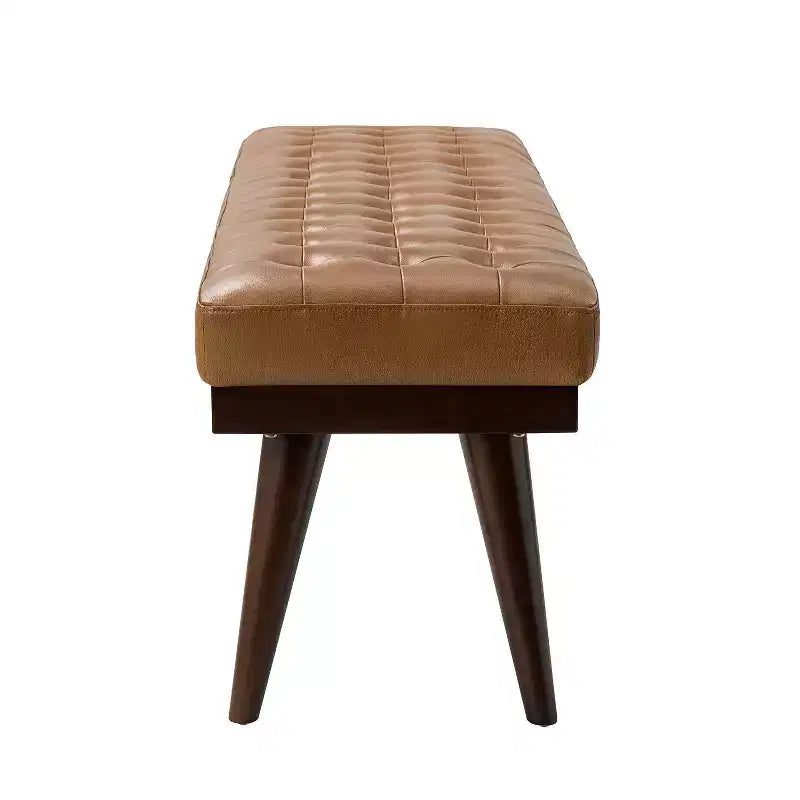 Banc de chambre en cuir véritable style moderne du milieu du siècle