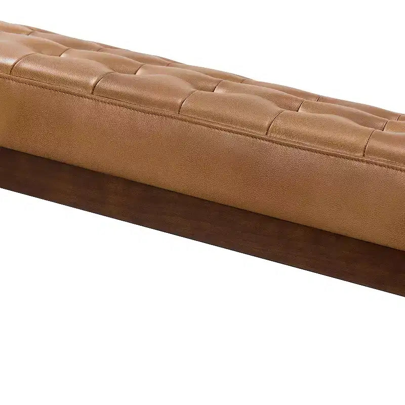 Banc de chambre en cuir véritable style moderne du milieu du siècle