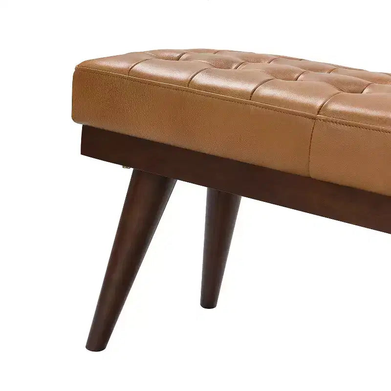 Banc de chambre en cuir véritable style moderne du milieu du siècle