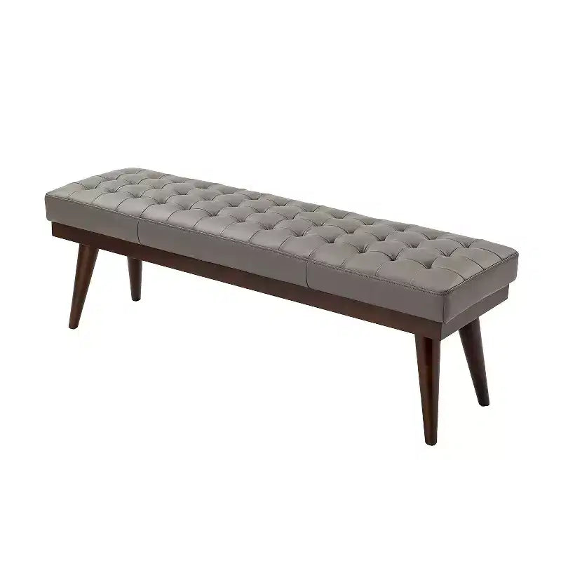 Banc de chambre en cuir véritable style moderne du milieu du siècle