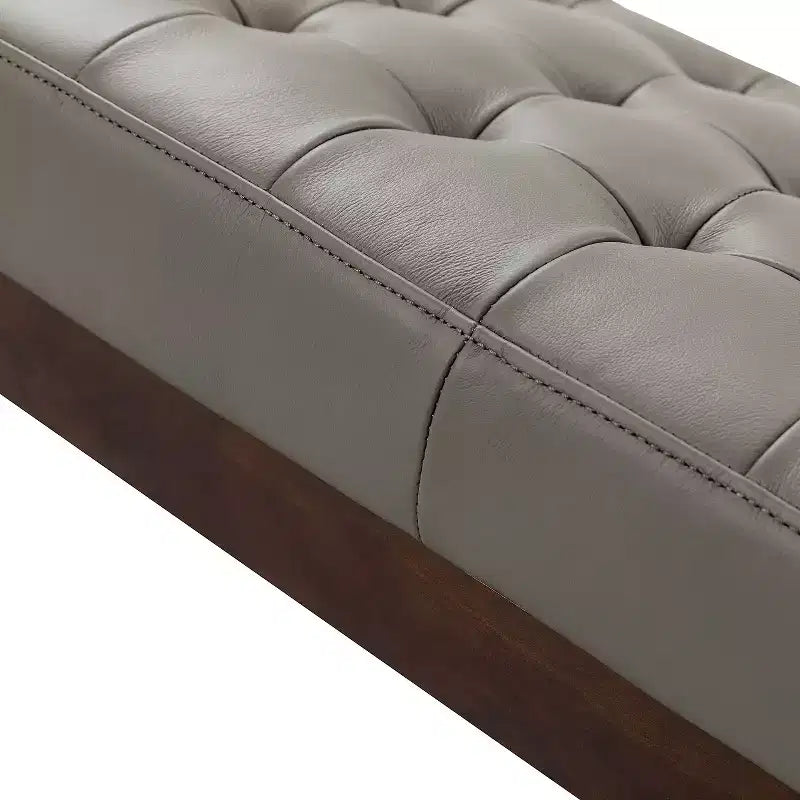 Banc de chambre en cuir véritable style moderne du milieu du siècle