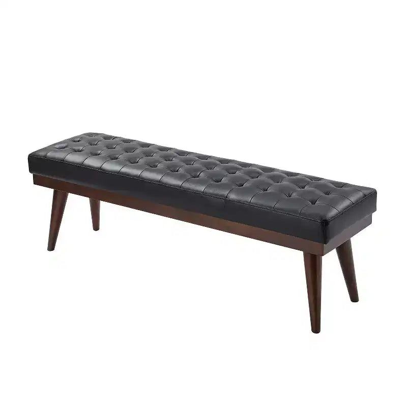 Banc de chambre en cuir véritable style moderne du milieu du siècle