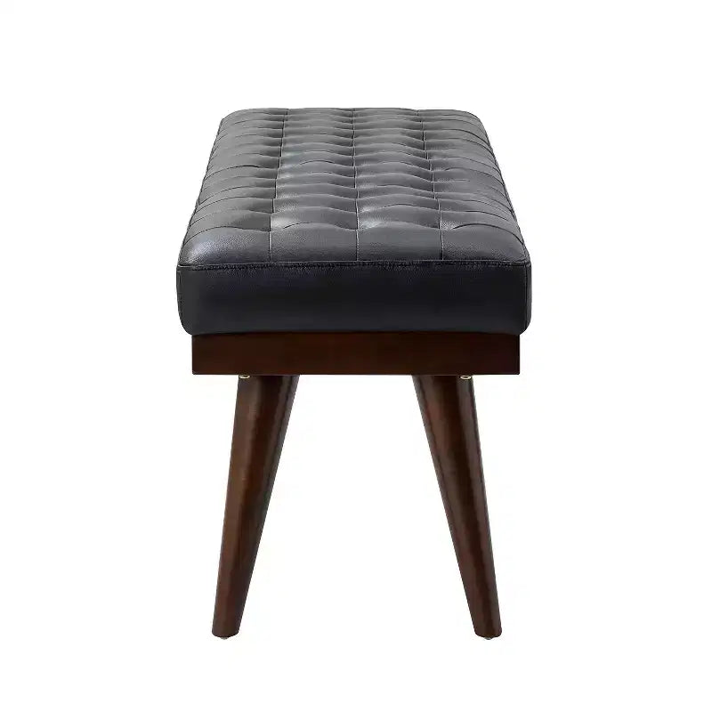 Banc de chambre en cuir véritable style moderne du milieu du siècle