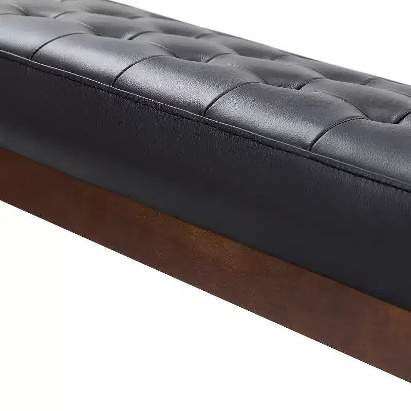 Banc de chambre en cuir véritable style moderne du milieu du siècle