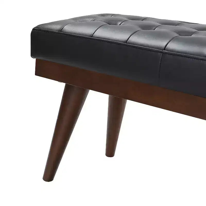 Banc de chambre en cuir véritable style moderne du milieu du siècle