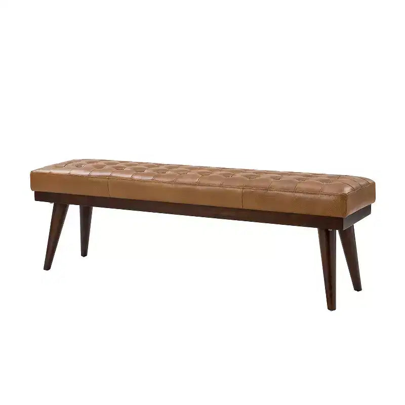 Banc de chambre en cuir véritable style moderne du milieu du siècle
